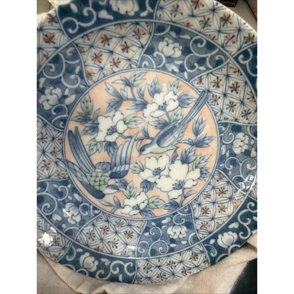 Vintage‎ Fine China Asian Japanese Platter Japan Swallows Flowers Blue Pink